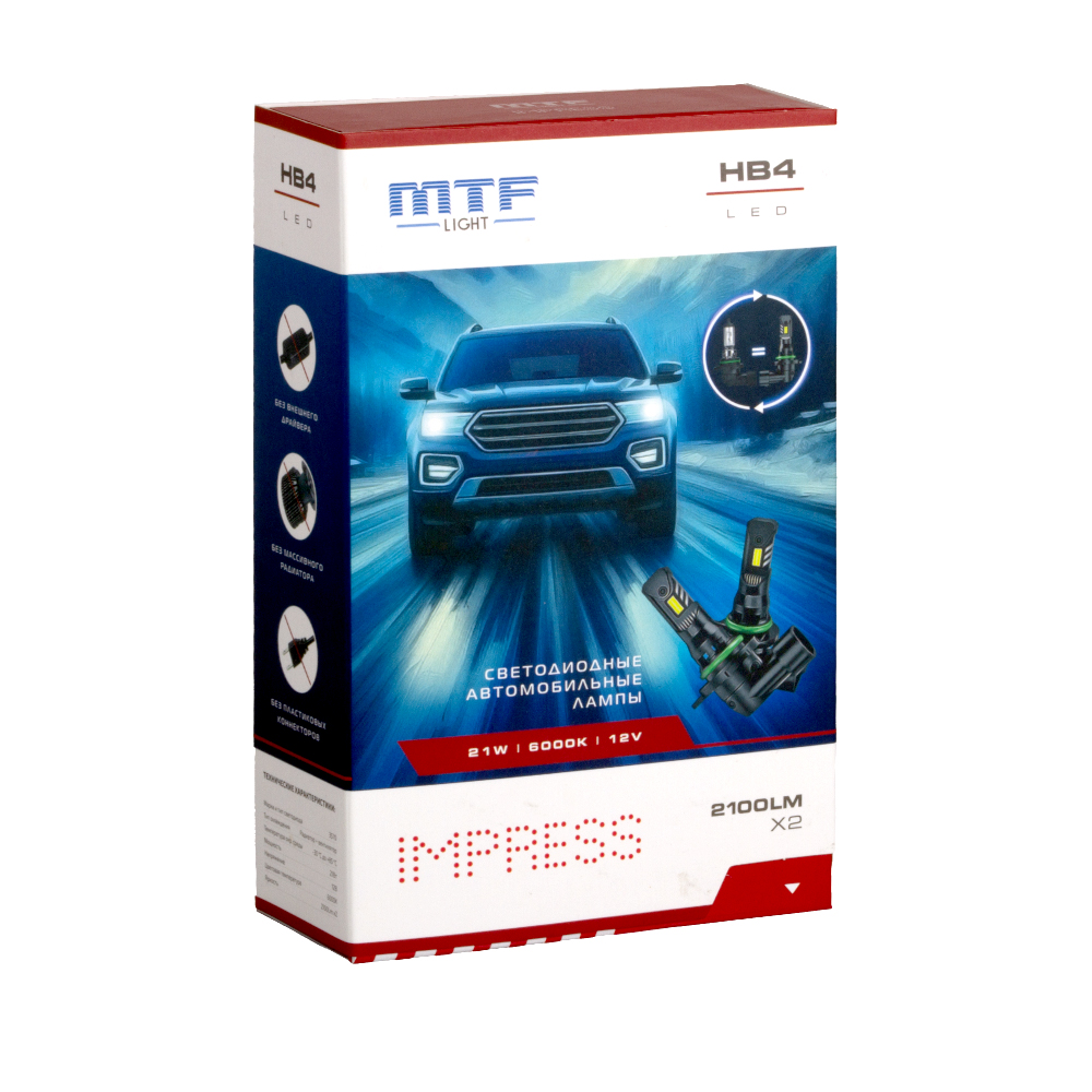 Комплект светодиодных ламп HB4 "MTF", Impress, 12V, 21W, 2100lm, 6000K