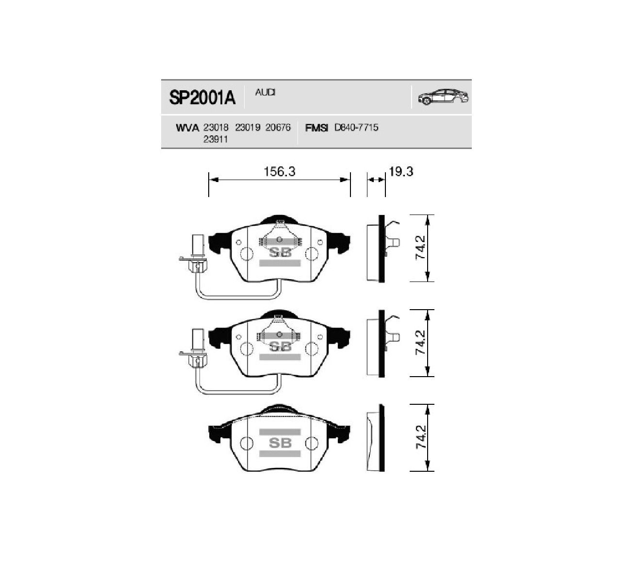 Колодки тормозные Audi A4 95-гг/A6 97-гг/VW Passat 96-05 "Sangsin" передние с датчиком  =LP1672