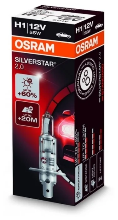 Автолампа H1 "Osram", Silver Star, +60%, 12V, 55W