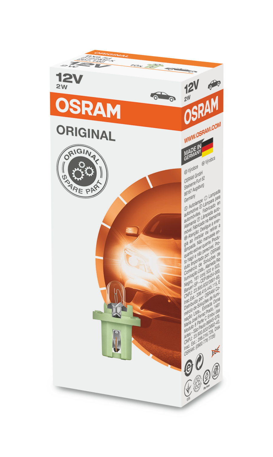 Автолампа в панель BX8.5d "Osram", Original, 12V, 2W