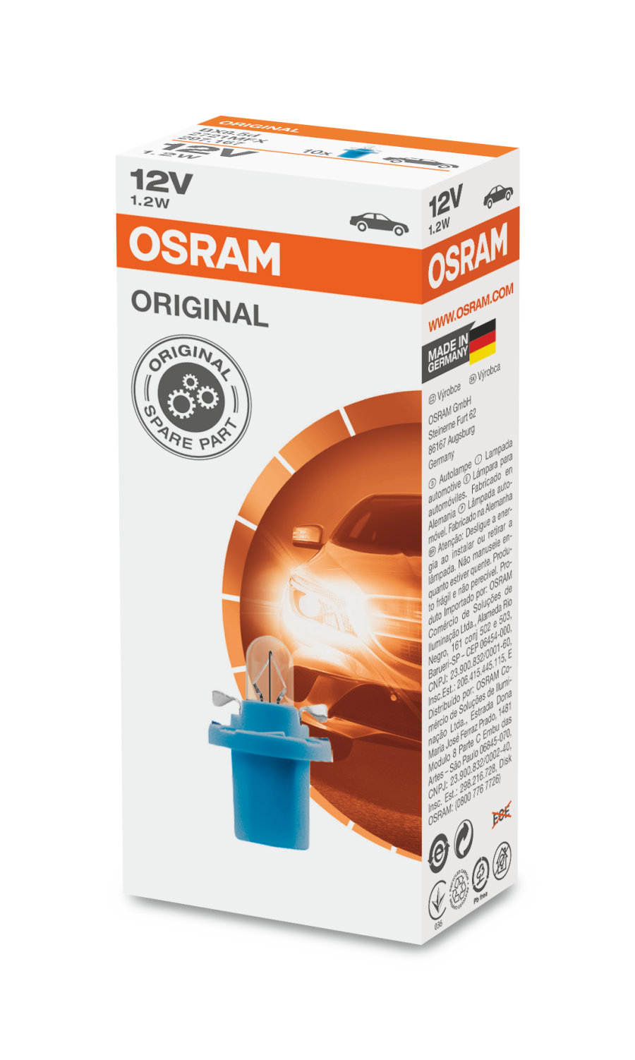 Автолампа в панель BX8.5d "Osram", Original, 12V, 1,2W