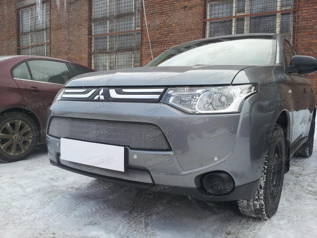 Решетка бампера Mitsubishi Outlander 3 2012-2014 (2 части), хром