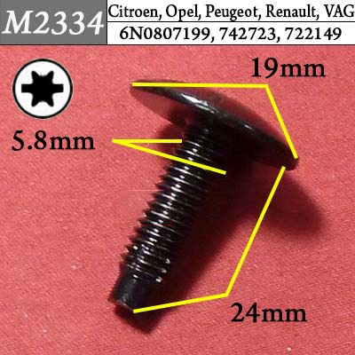 M2334 Автокрепеж для Audi, Citroen, Opel, Peugeot, Seat, Skoda, Renault