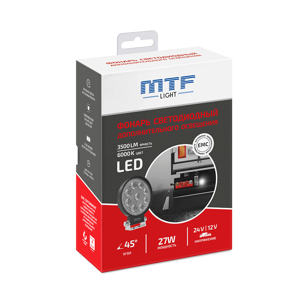 Фара светодиодная "MTF", 12-60V, 3500лм, 6000К, круг