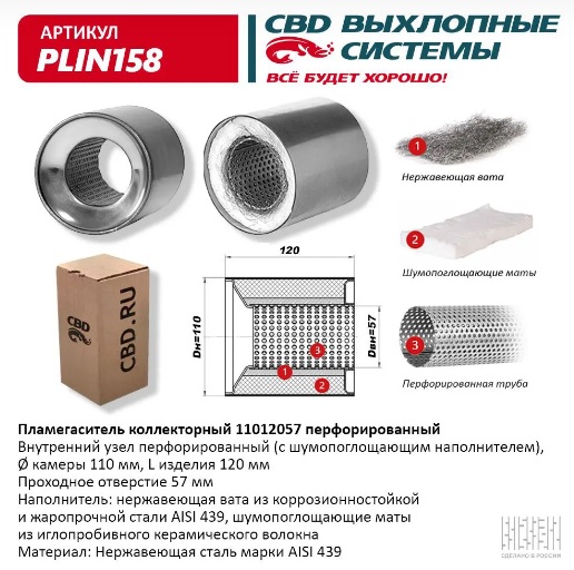 Ремкомплект катализатора "CBD" D=57x110mm L=120mm CBD PLIN158